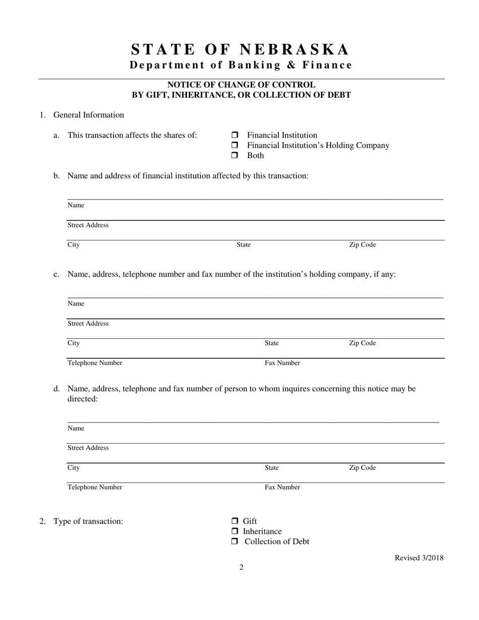 Notice of Change of Control by Gift, Inheritance, or Collection of Debt - Nebraska, Page 2