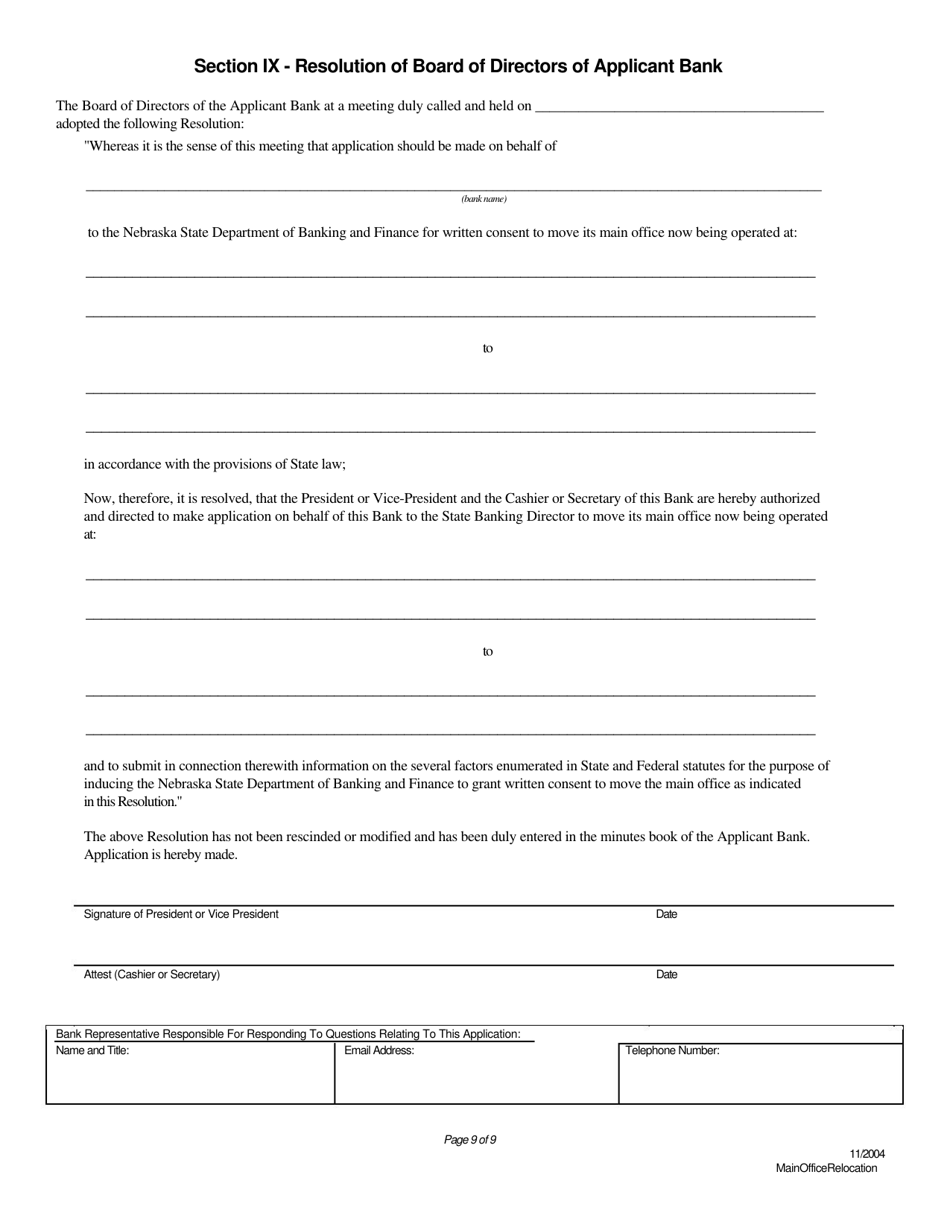 Application to Move Main Office - Nebraska, Page 9