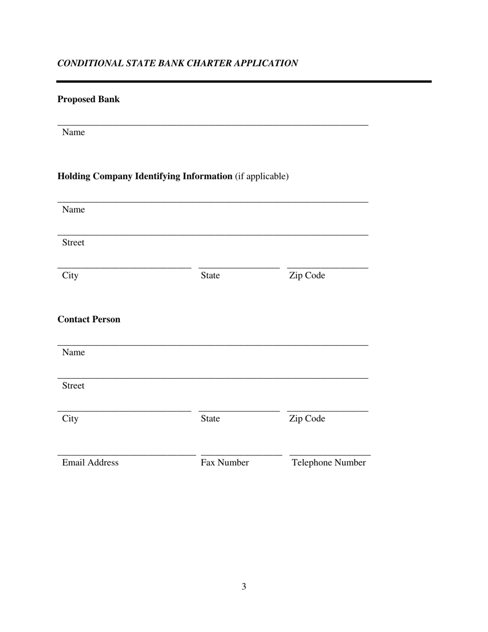 Conditional State Bank Charter Application - Nebraska, Page 3