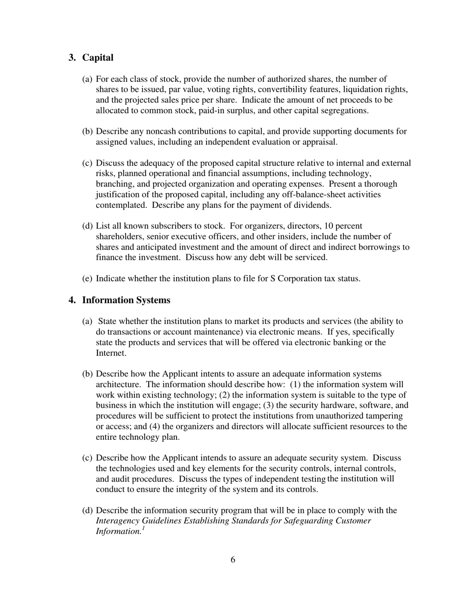 Conditional State Bank Charter Application - Nebraska, Page 6