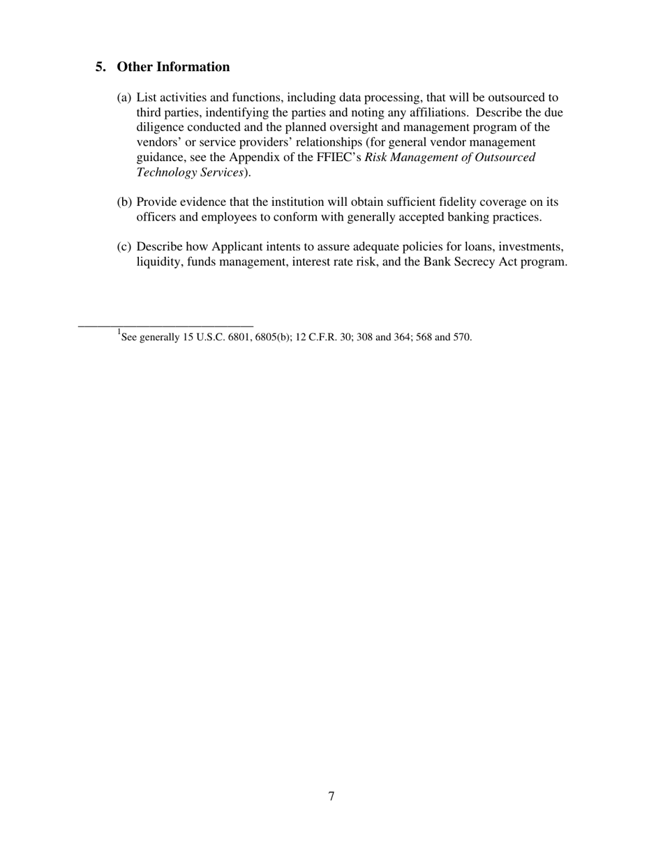 Conditional State Bank Charter Application - Nebraska, Page 7