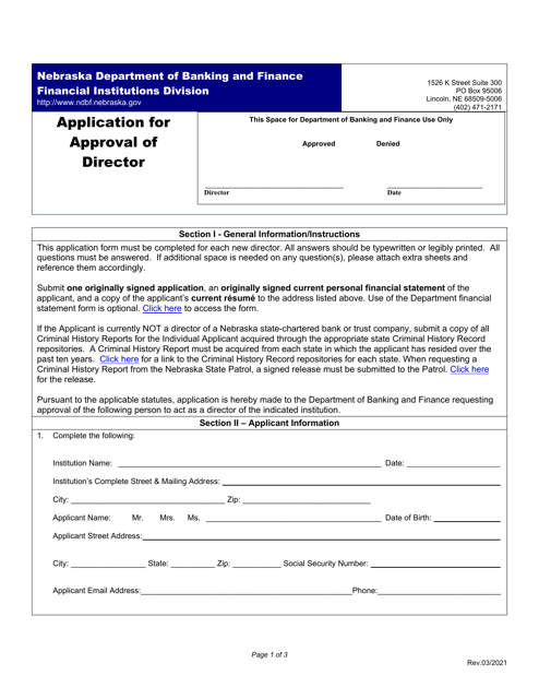 Application for Approval of Director - Nebraska Download Pdf