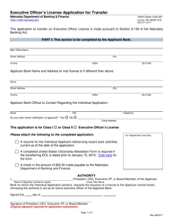 &quot;Executive Officer's License Application for Transfer&quot; - Nebraska