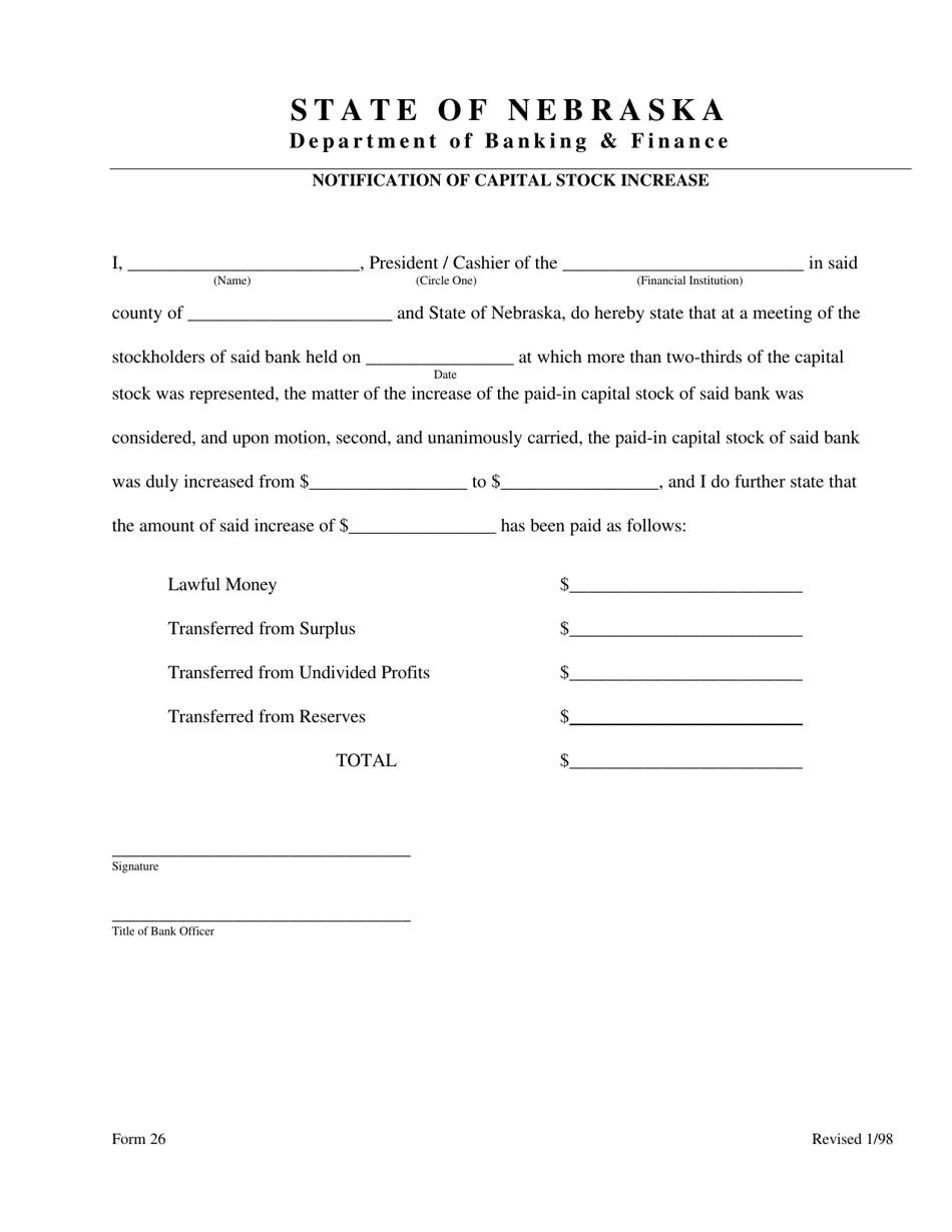 Form 26 - Fill Out, Sign Online and Download Fillable PDF, Nebraska ...