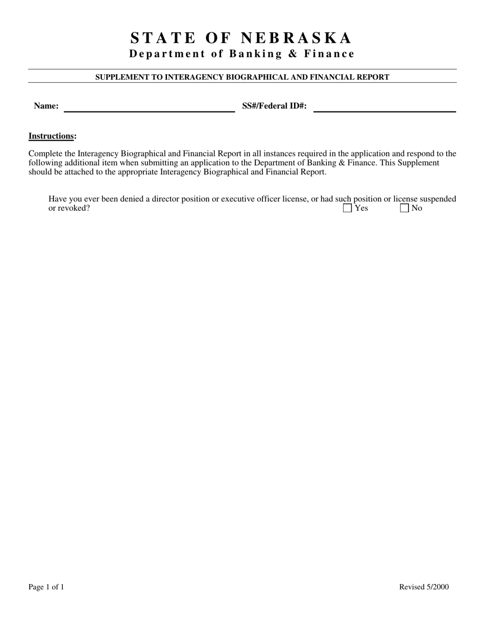 Supplement to Interagency Biographical and Financial Report - Nebraska, Page 1