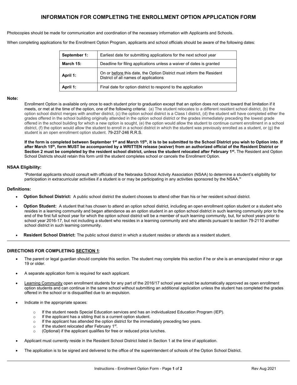 Form NDE25-010 Application for Student Transfer - Nebraska Enrollment Option Program - Nebraska, Page 3