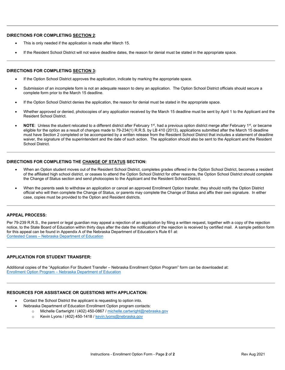 Form NDE25-010 Application for Student Transfer - Nebraska Enrollment Option Program - Nebraska, Page 4