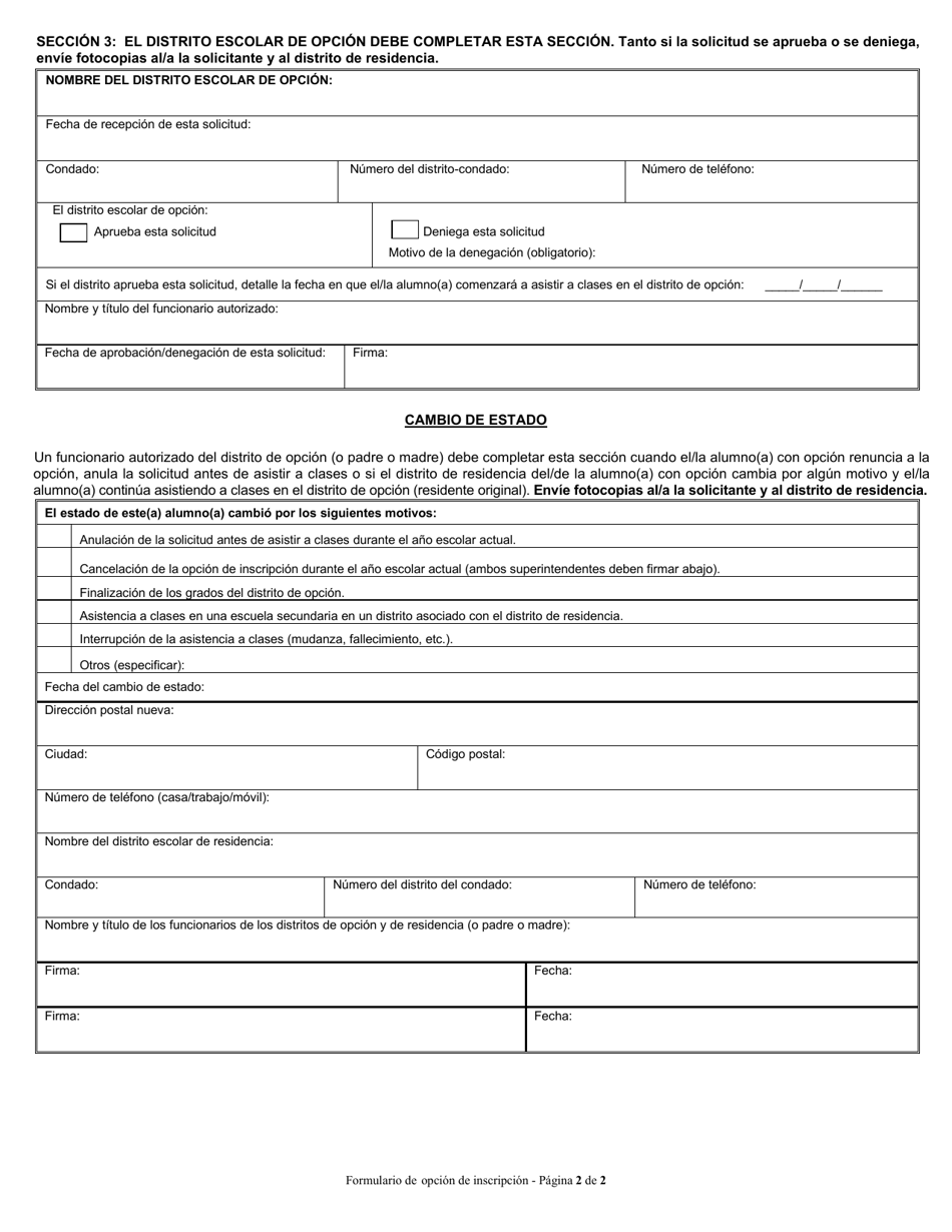 Formulario NDE25-010 Solicitud De Transferencia Del / De La Alumno(A) Programa De Opcion De Inscripcion De Nebraska - Nebraska (Spanish), Page 2