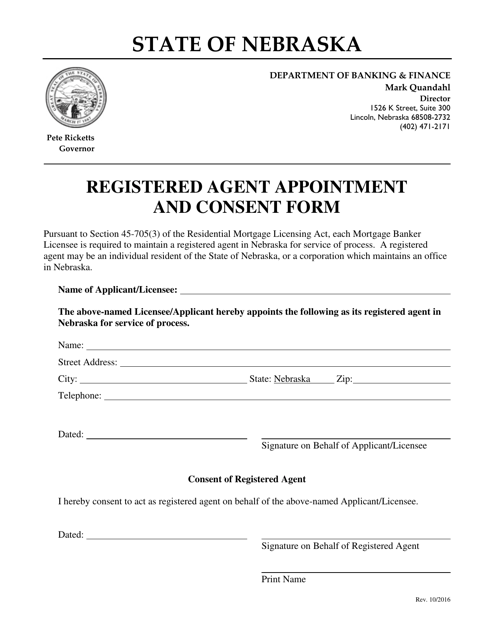 Registered Agent Appointment and Consent Form - Nebraska