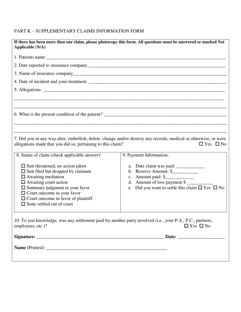 Nebraska Residual Malpractice Insurance Authority Professional Liability Application Occurrence Form - Nebraska, Page 11