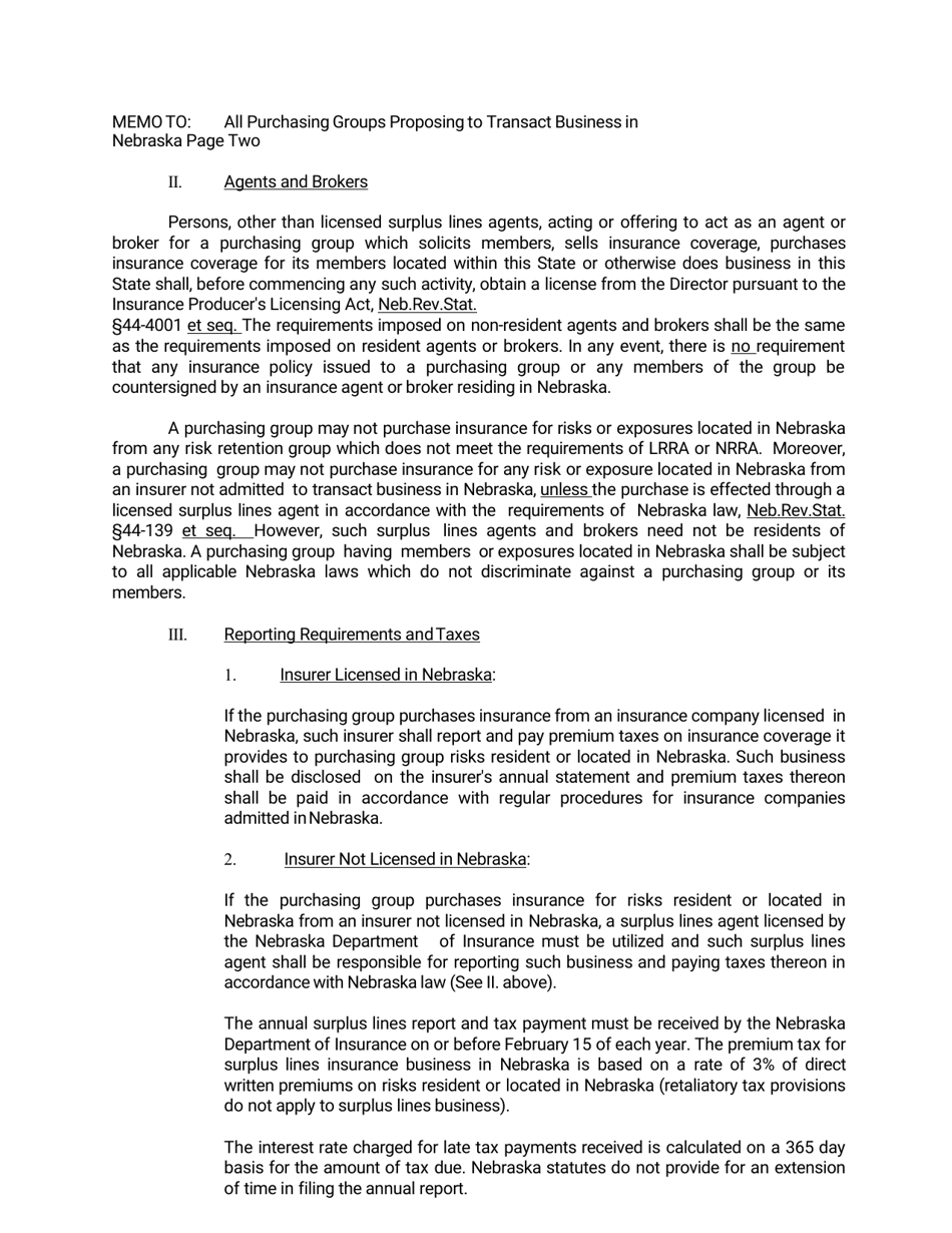 Purchasing Group Notice and Registration Form - Nebraska, Page 2