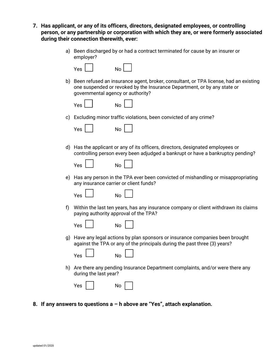 Application for Certificate of Authority Third Party Administrator - Nebraska, Page 2