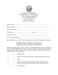 Document preview: Multiple Employer Welfare Arrangement Application for Certificate of Registration - Nebraska