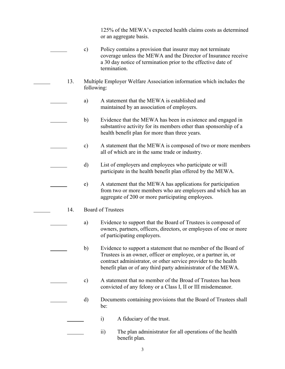 Multiple Employer Welfare Arrangement Application for Certificate of Registration - Nebraska, Page 3