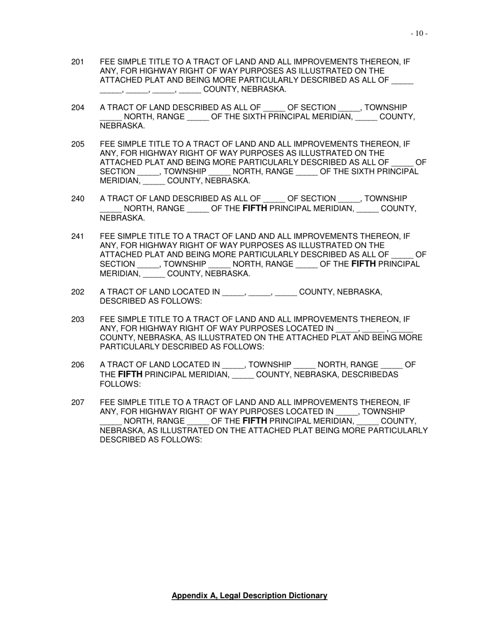 Appendix A Legal Description Dictionary Statements - Nebraska, Page 10