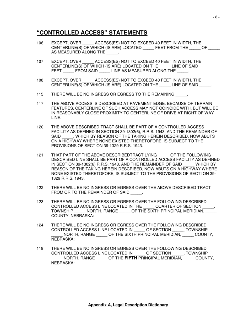 Appendix A Legal Description Dictionary Statements - Nebraska, Page 6