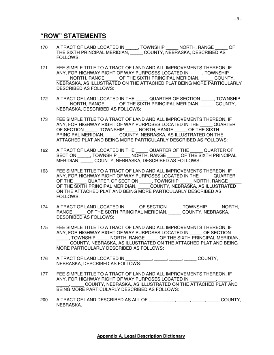 Appendix A Legal Description Dictionary Statements - Nebraska, Page 9