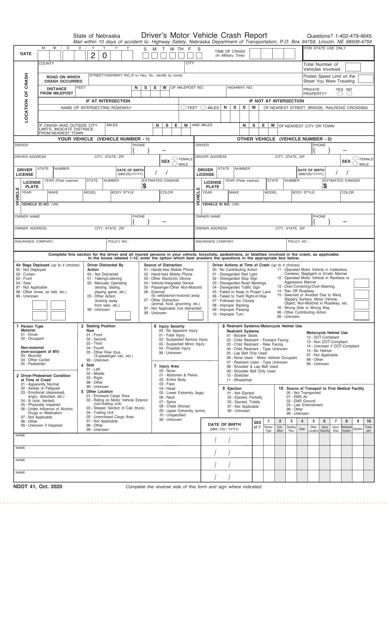 Document preview: NDOT Form 41 Driver's Motor Vehicle Crash Report - Nebraska