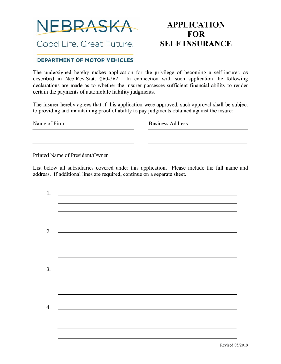 Application for Self Insurance - Nebraska, Page 1