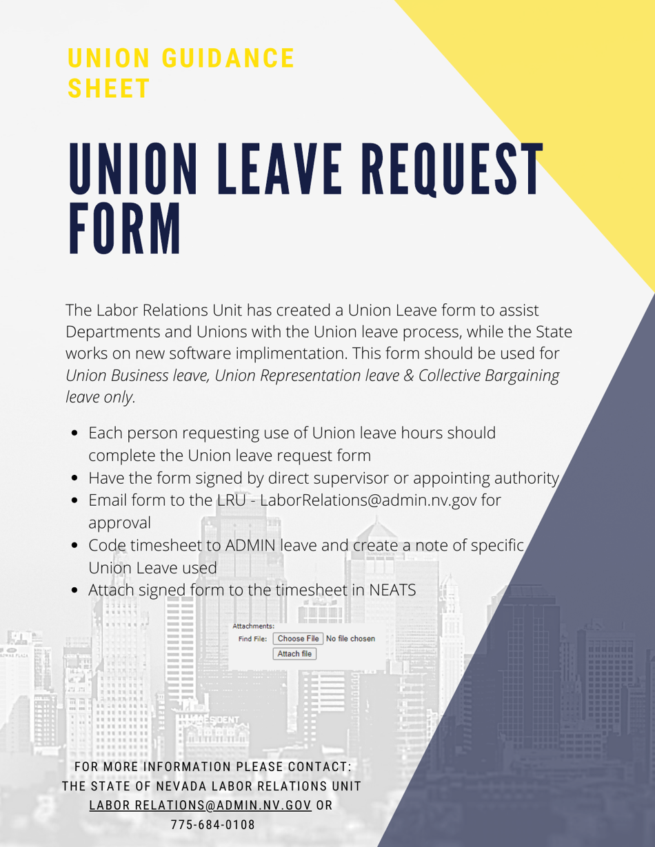 Union Leave Request Form - Nevada, Page 1