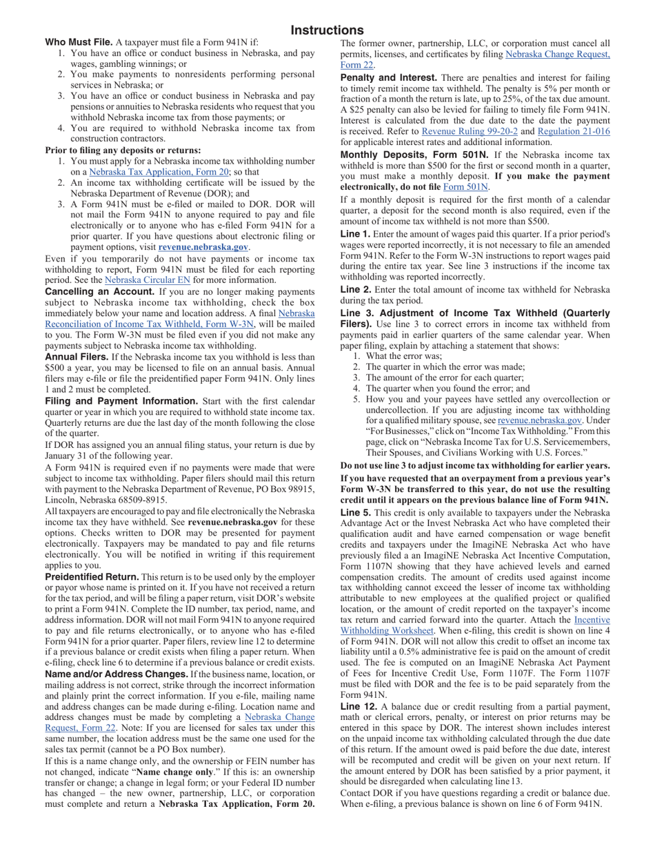Form 941N Nebraska Income Tax Withholding Return - Nebraska, Page 2