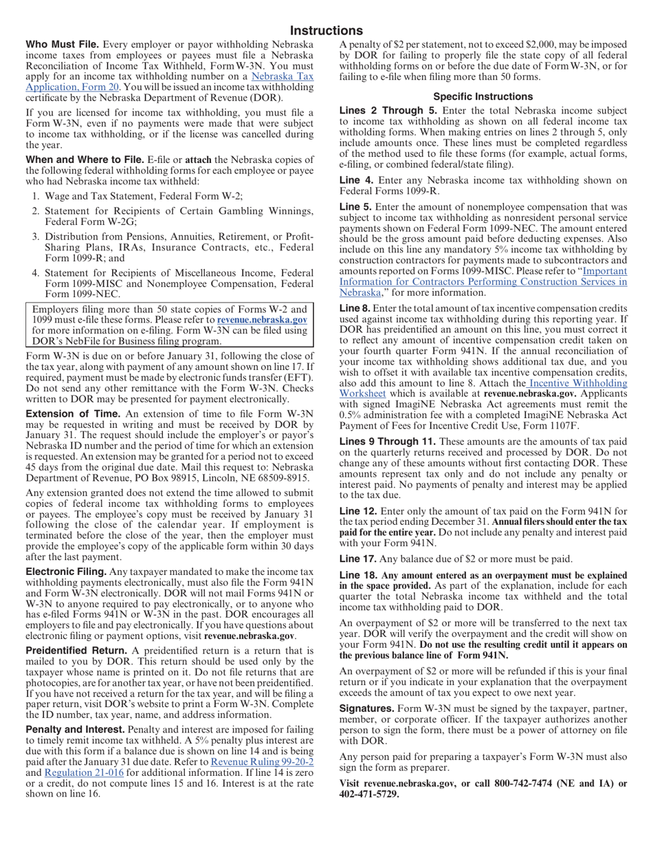 Form W-3N Nebraska Reconciliation of Income Tax Withheld - Nebraska, Page 2
