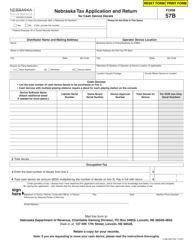 Form 57B Nebraska Tax Application and Return for Cash Device Decals - Nebraska