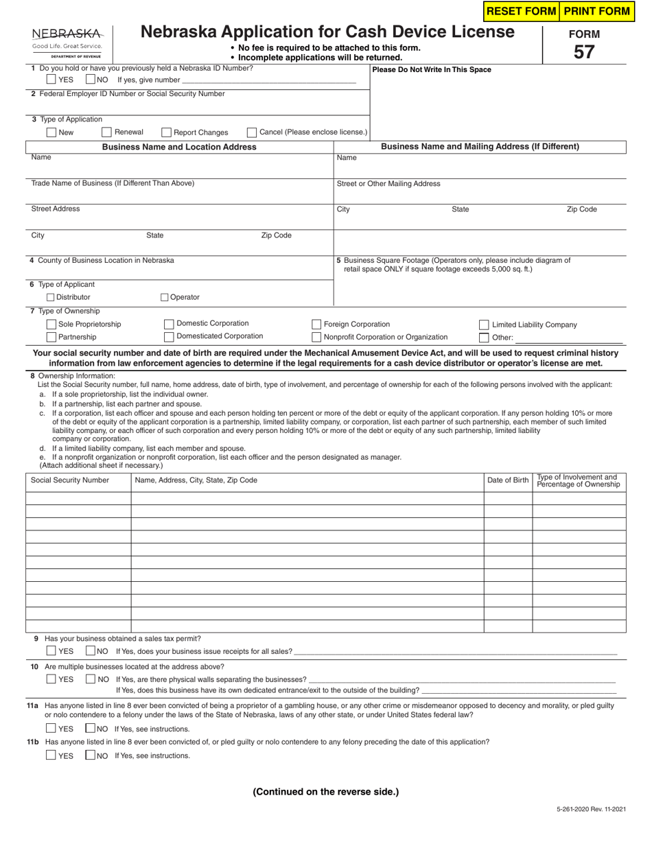 Form 57 - Fill Out, Sign Online and Download Fillable PDF, Nebraska ...