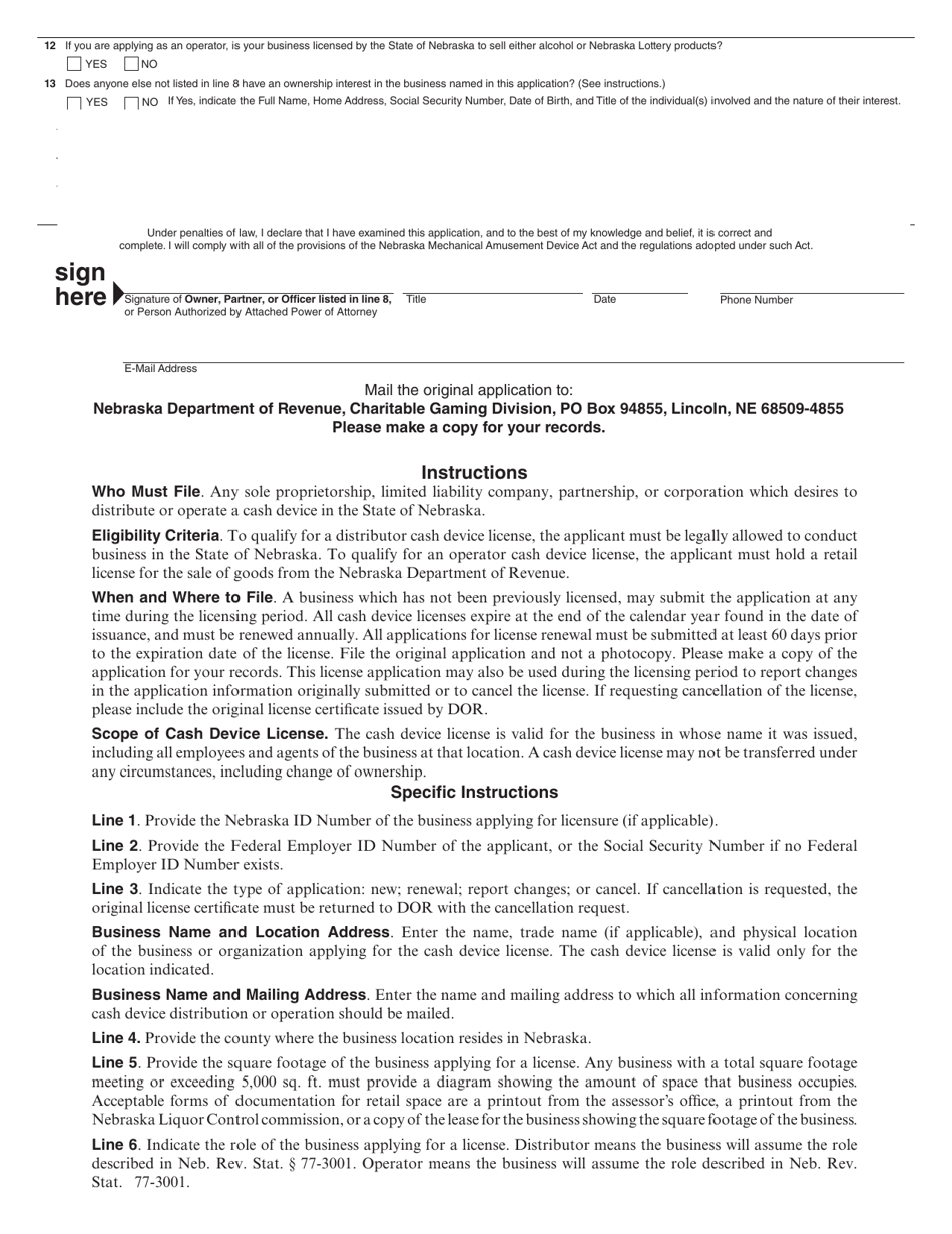 Form 57 Nebraska Application for Cash Device License - Nebraska, Page 2
