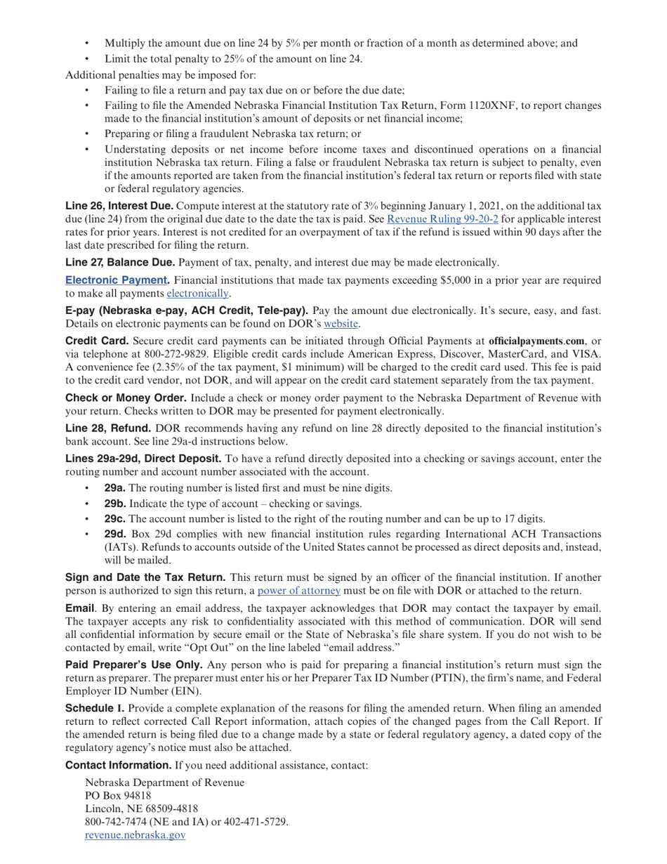 Form 1120XNF Amended Nebraska Financial Institution Tax Return - Nebraska, Page 3