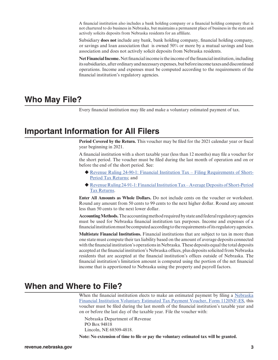 Form 1120NF-ES Nebraska Financial Institution Voluntary Estimated Tax Payment Voucher and Worksheet - Nebraska, Page 3