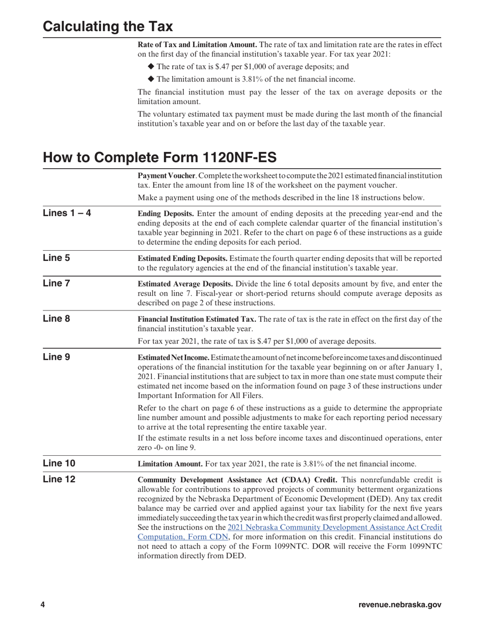 Form 1120NF-ES Nebraska Financial Institution Voluntary Estimated Tax Payment Voucher and Worksheet - Nebraska, Page 4
