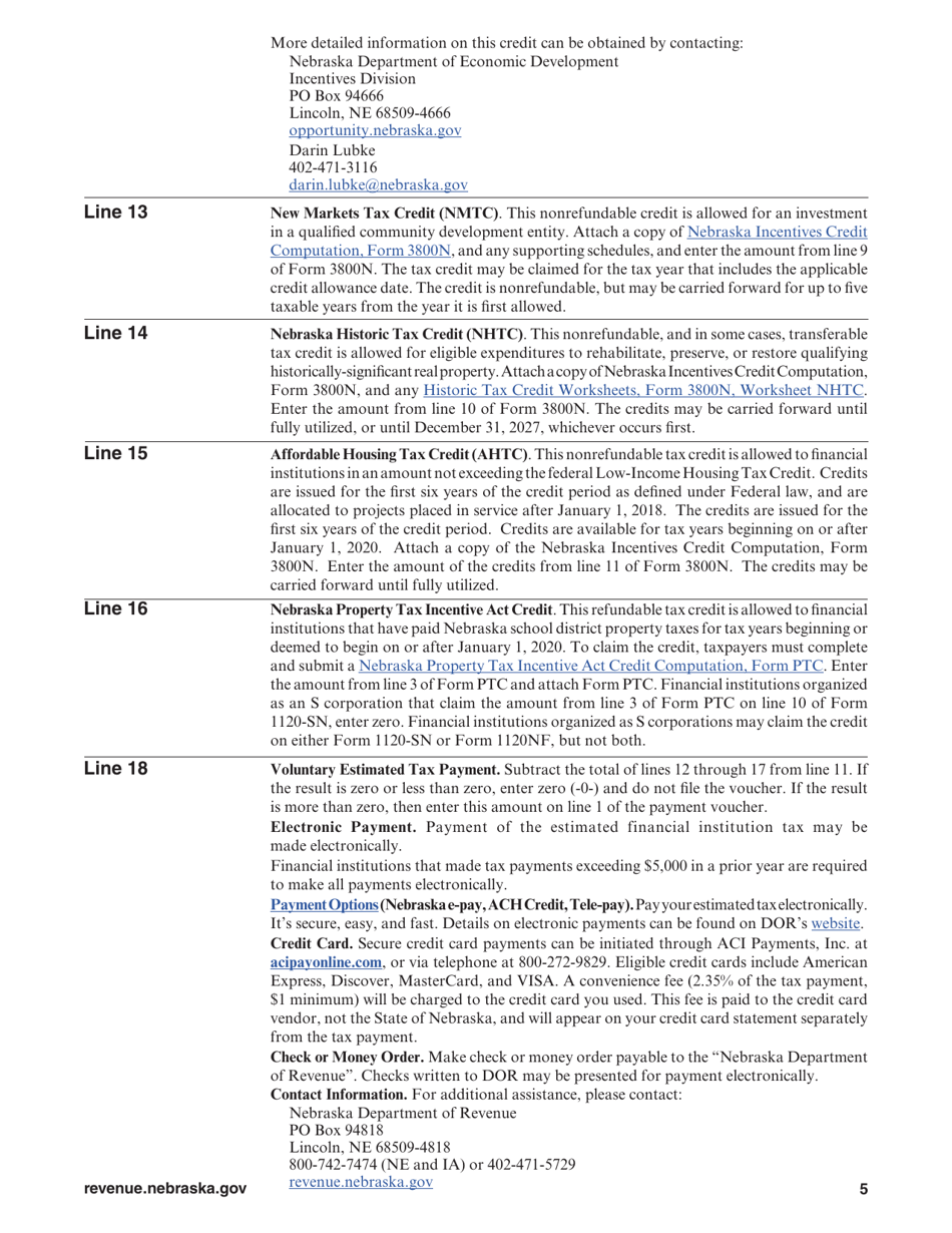 Form 1120NF-ES Nebraska Financial Institution Voluntary Estimated Tax Payment Voucher and Worksheet - Nebraska, Page 5
