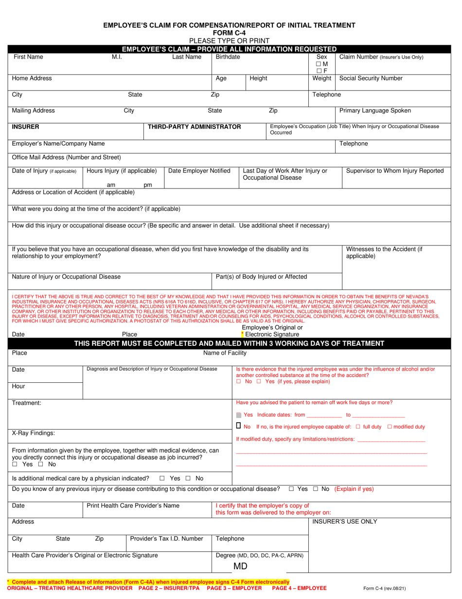 Form C-4 - Fill Out, Sign Online and Download Fillable PDF, Nevada ...