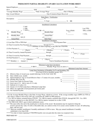 Form D-9A Permanent Partial Disability Award Calculation Worksheet - Nevada