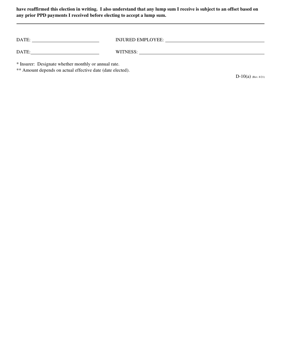 Form D-10(A) Election of Lump Sum Payment of Compensation - Nevada, Page 2