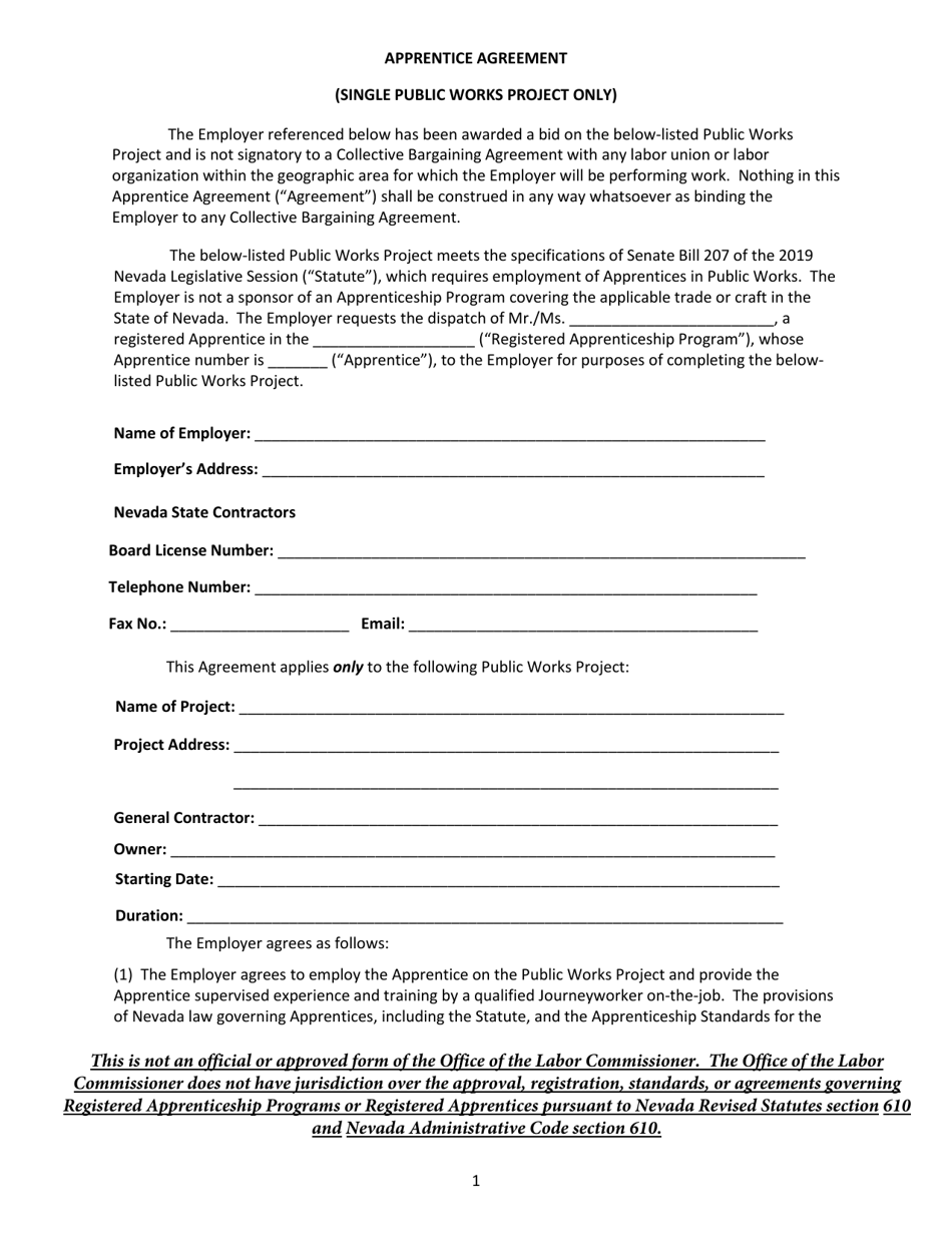 Nevada Apprenticeship Agreement Form - Fill Out, Sign Online And 