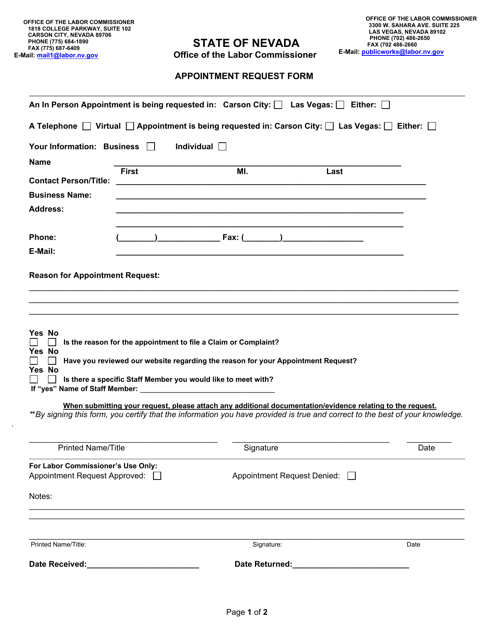 Appointment Request Form - Nevada Download Pdf