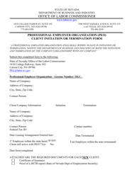 Document preview: Professional Employer Organization (Peo) Client Initiation or Termination Form - Nevada