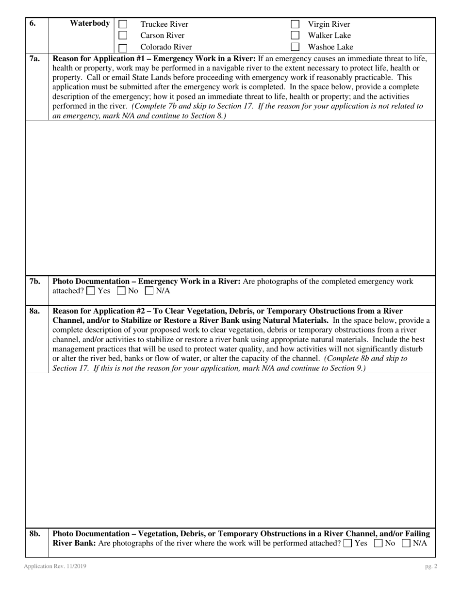Application for Authorization to Use State-Owned Submerged Lands for Agriculture or Conservation - Nevada, Page 2
