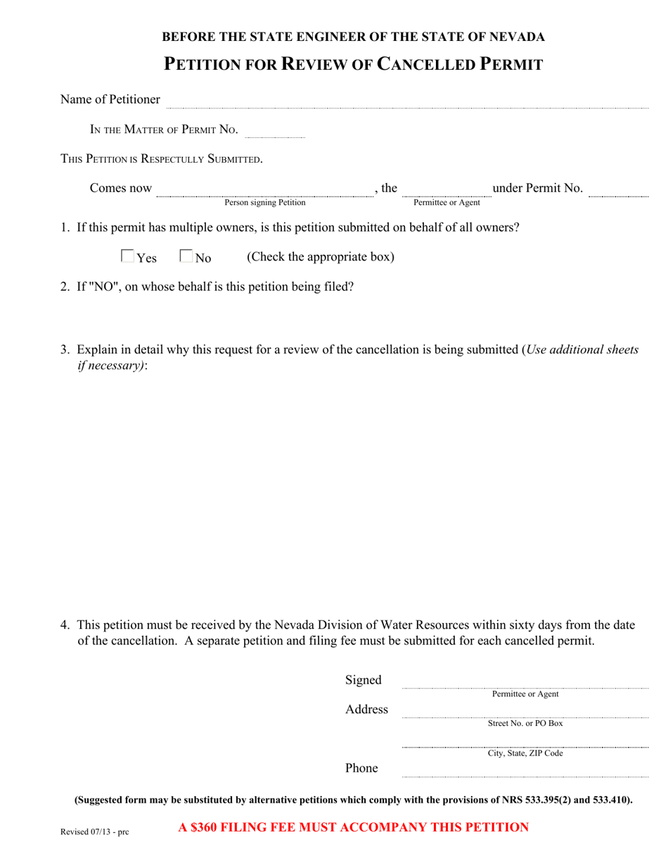 Petition for Review of Cancelled Permit - Nevada, Page 1