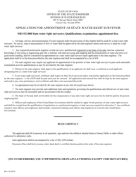 Application for Appointment as State Water Right Surveyor - Nevada
