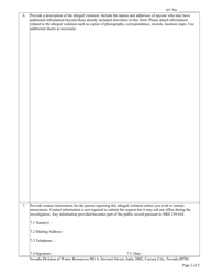 Form 6001 Request to Investigate Alleged Violation - Nevada, Page 2