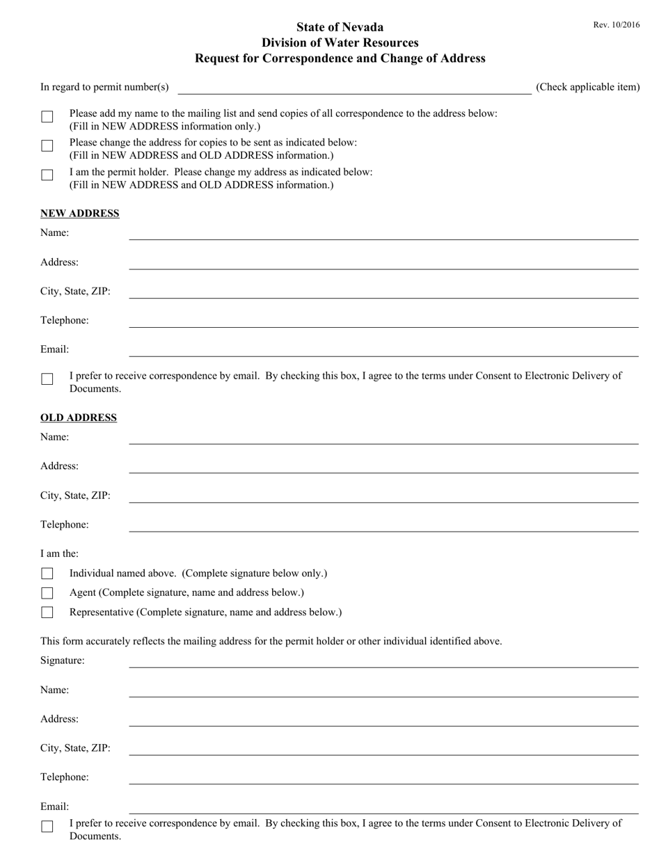 Nevada Request for Correspondence and Change of Address Fill Out, Sign Online and Download PDF