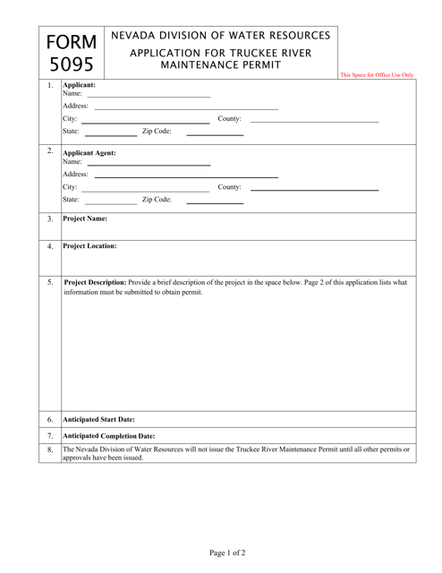 Form 5095 Application for Truckee River Maintenance Permit - Nevada