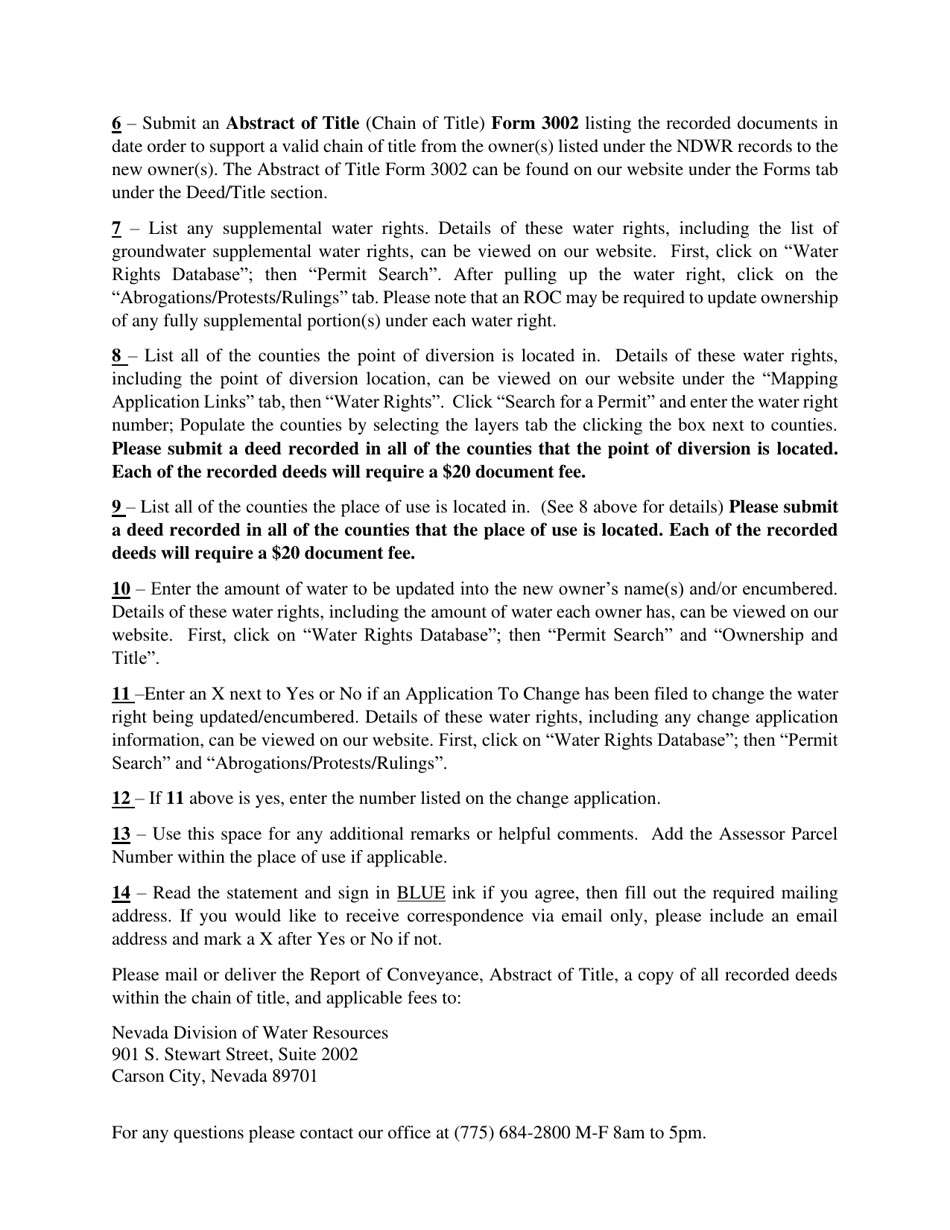 Instructions for Form 3001 Report of Conveyance - Nevada, Page 2