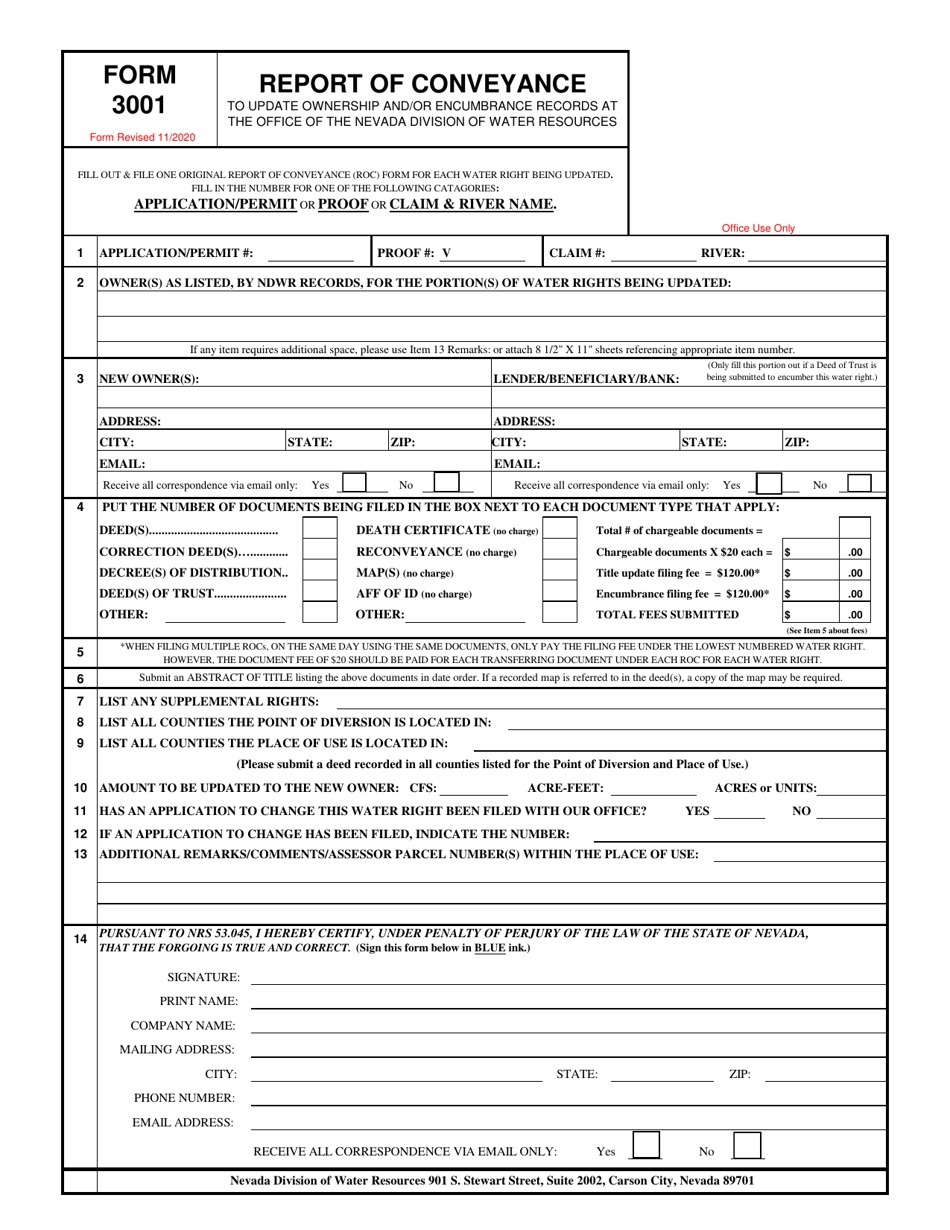Form 3001 Report of Conveyance - Nevada, Page 1