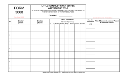 Form 3008 &quot;Little Humboldt River Decree Abstract of Title Form to Update Ownership and/or Encumbrance Records&quot; - Nevada