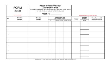 Document preview: Form 3009 Proof of Appropriation Abstract of Title - Nevada