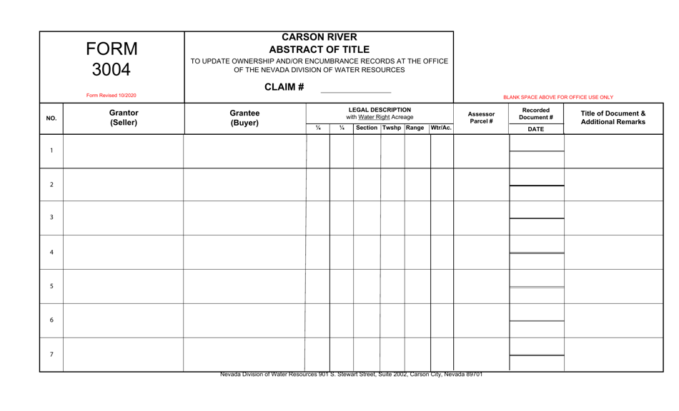 Form 3004 Carson River Abstract of Title - Nevada, Page 1